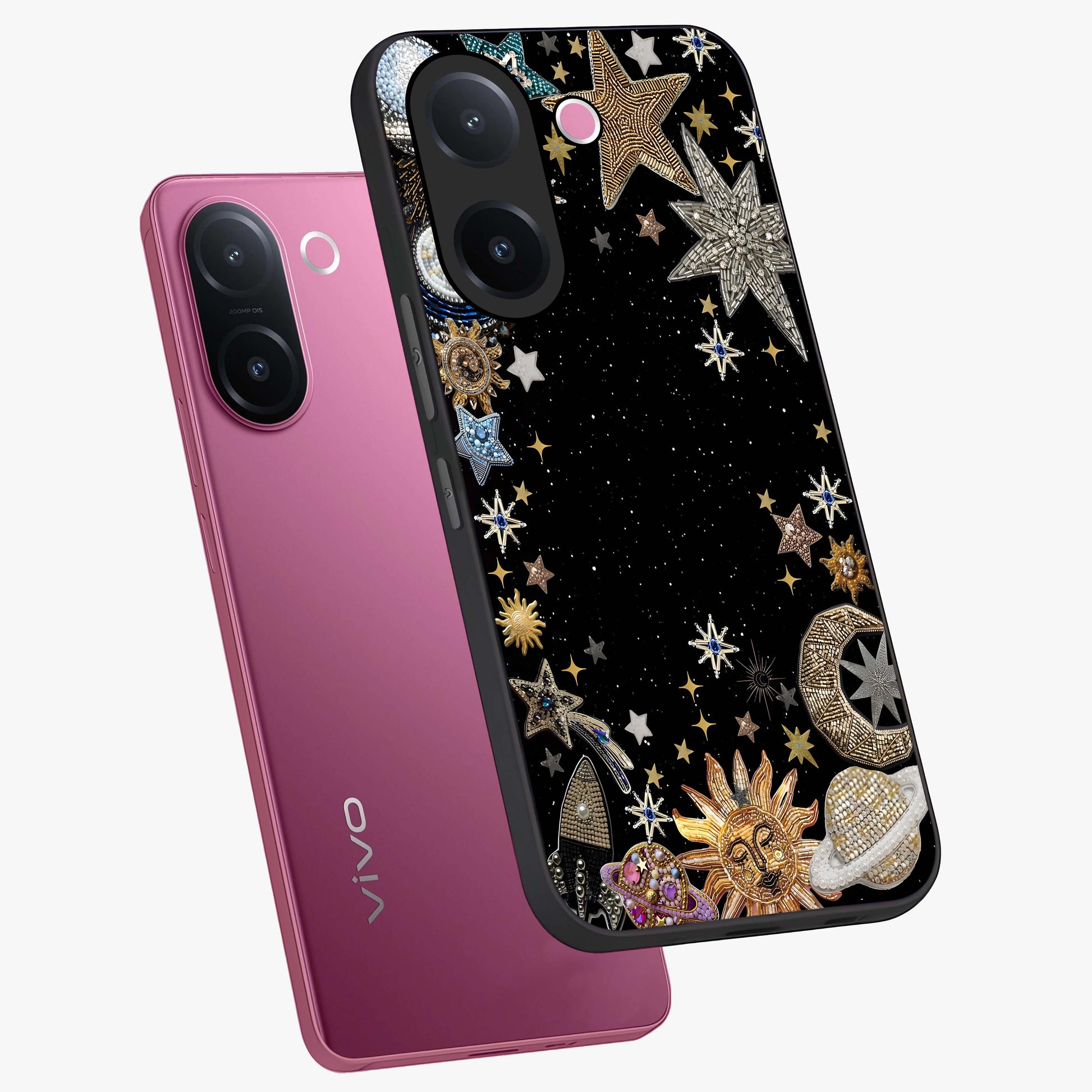 Galactic Jewel Stars Glass Case displayed in angled mockup highlighting shining celestial star design with cosmic aesthetic style.