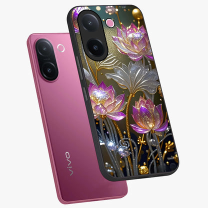 Golden Floral Majesty Glass Case displayed in angled mockup highlighting elegant flower design with royal golden aesthetic.