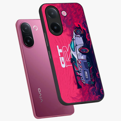 GT-R Car Pattern Glass Case displayed in angled mockup highlighting racing car graphic design with bold automotive aesthetic.