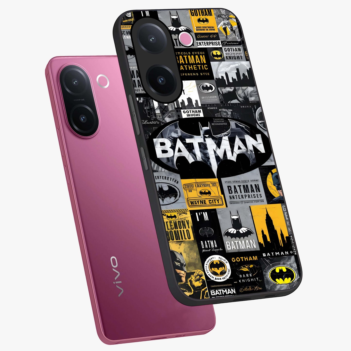 Knight Gotham Rise Glass Case displayed in angled mockup highlighting powerful knight silhouette design with dramatic aesthetic.