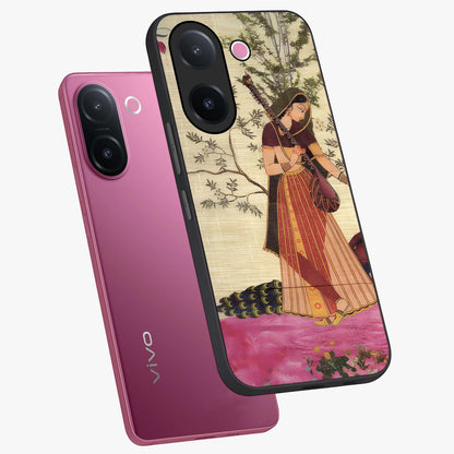 Lady With Veena Art Glass Case displayed in angled mockup highlighting graceful musical illustration with cultural artistic aesthetic.