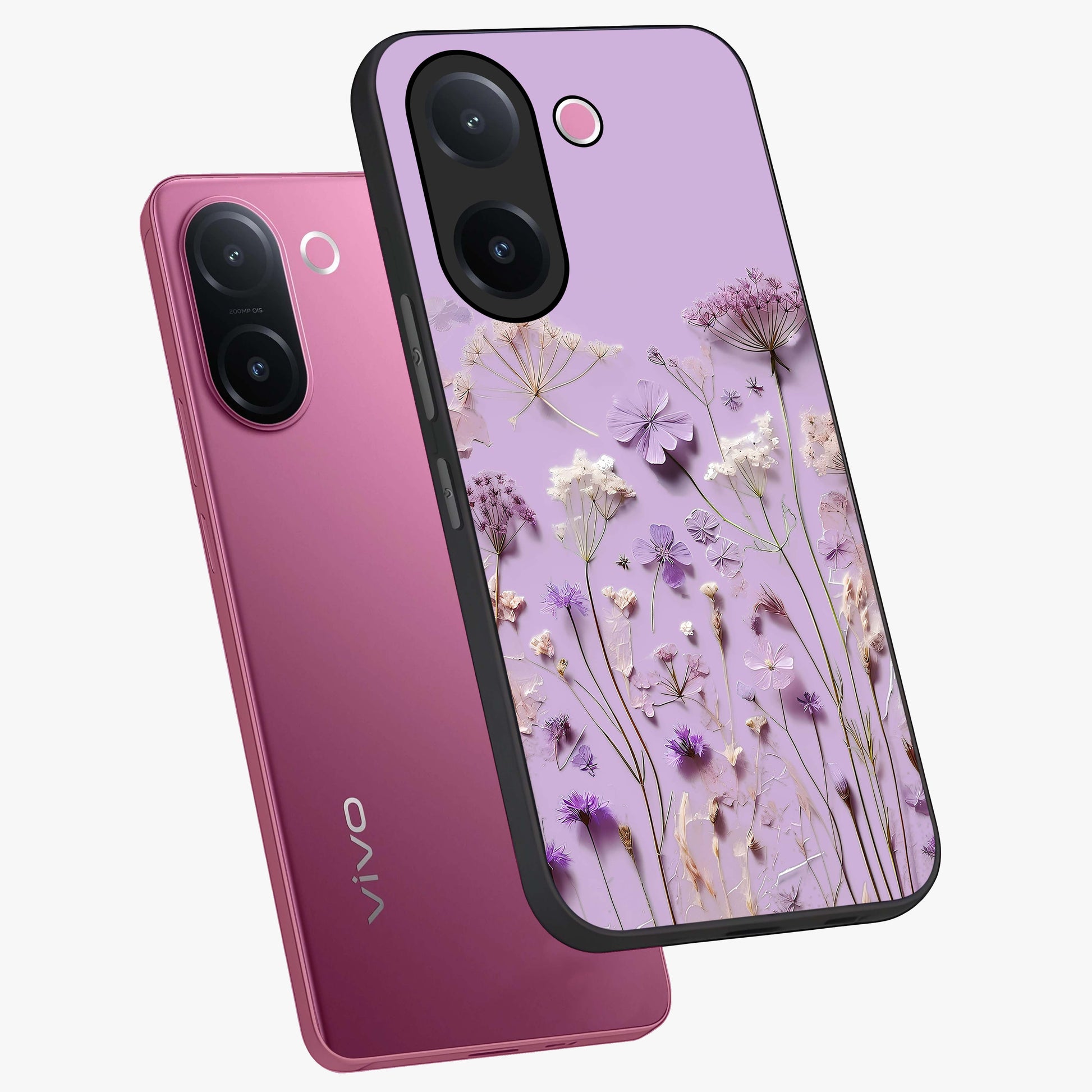 Lavender Blossom Dream Glass Case displayed in angled mockup highlighting dreamy lavender flower design with calming aesthetic style.