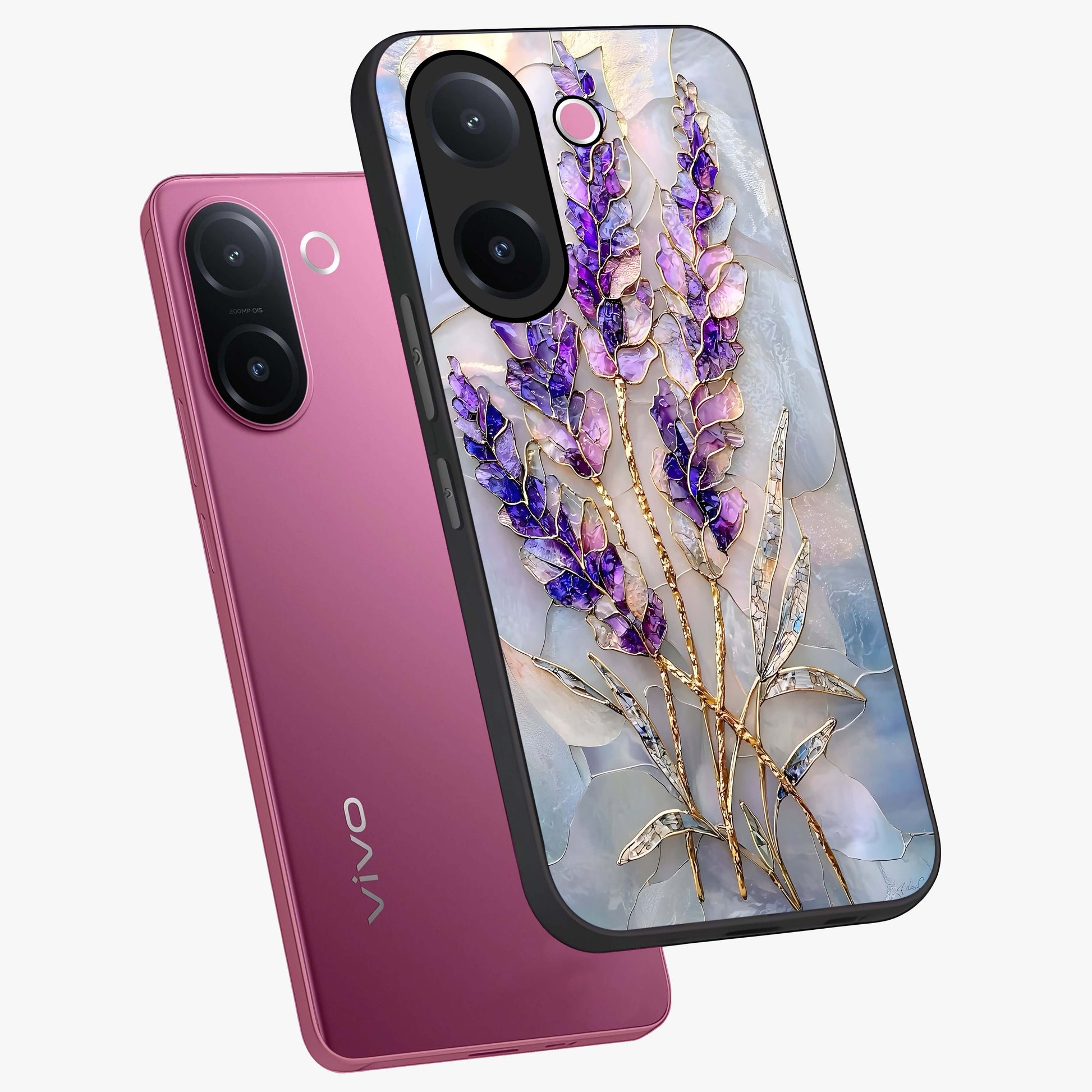 Lavender Dream Glow Glass Case displayed in angled mockup highlighting dreamy purple glow design with soft artistic style.