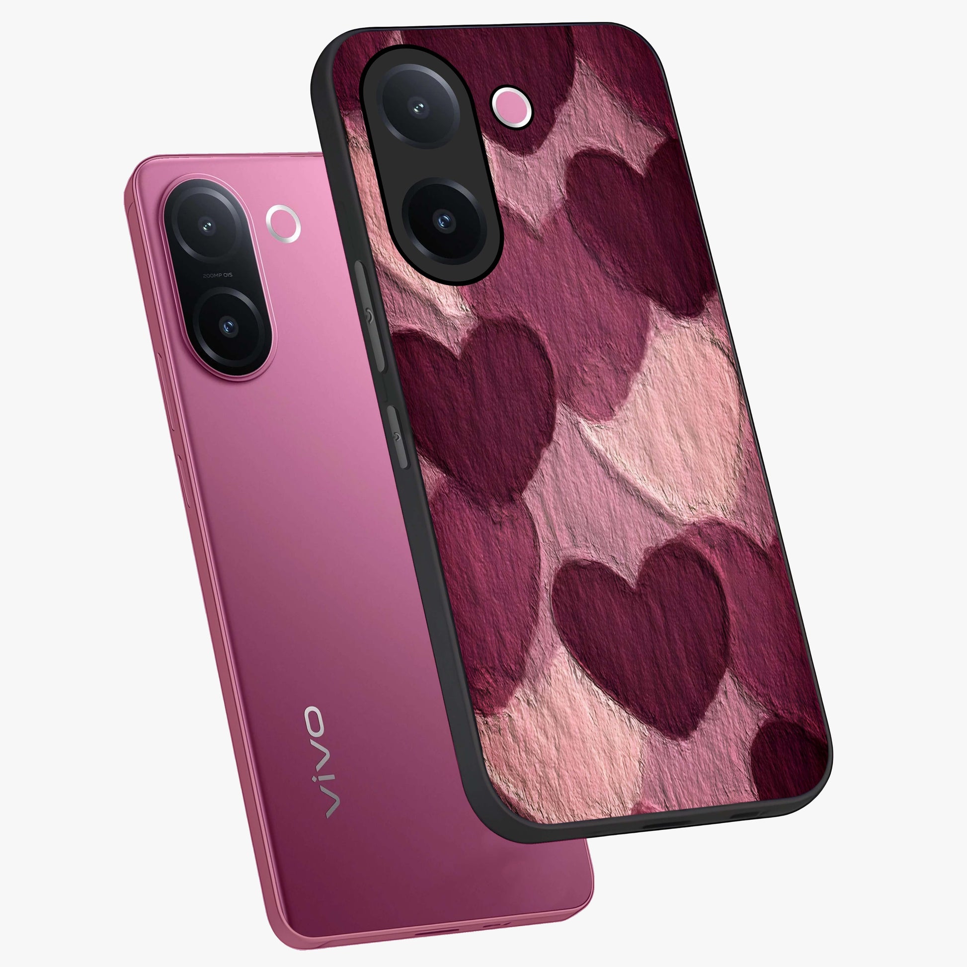 Layered Paper Hearts Glass Case displayed in angled mockup highlighting creative paper craft heart design with romantic aesthetic.