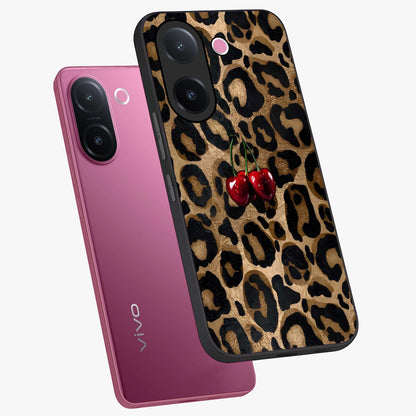 Leopard Wild Cherry Glass Case displayed in angled mockup highlighting bold animal print design with playful cherry aesthetic.