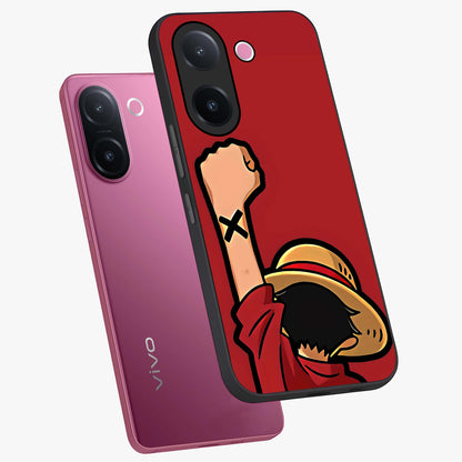 Luffy X Spirit Glass Case displayed in angled mockup highlighting powerful anime design with energetic action aesthetic.