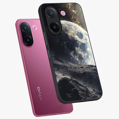 Lunar Horizon Glow Glass Case displayed in angled mockup highlighting celestial moon design with dreamy night aesthetic.