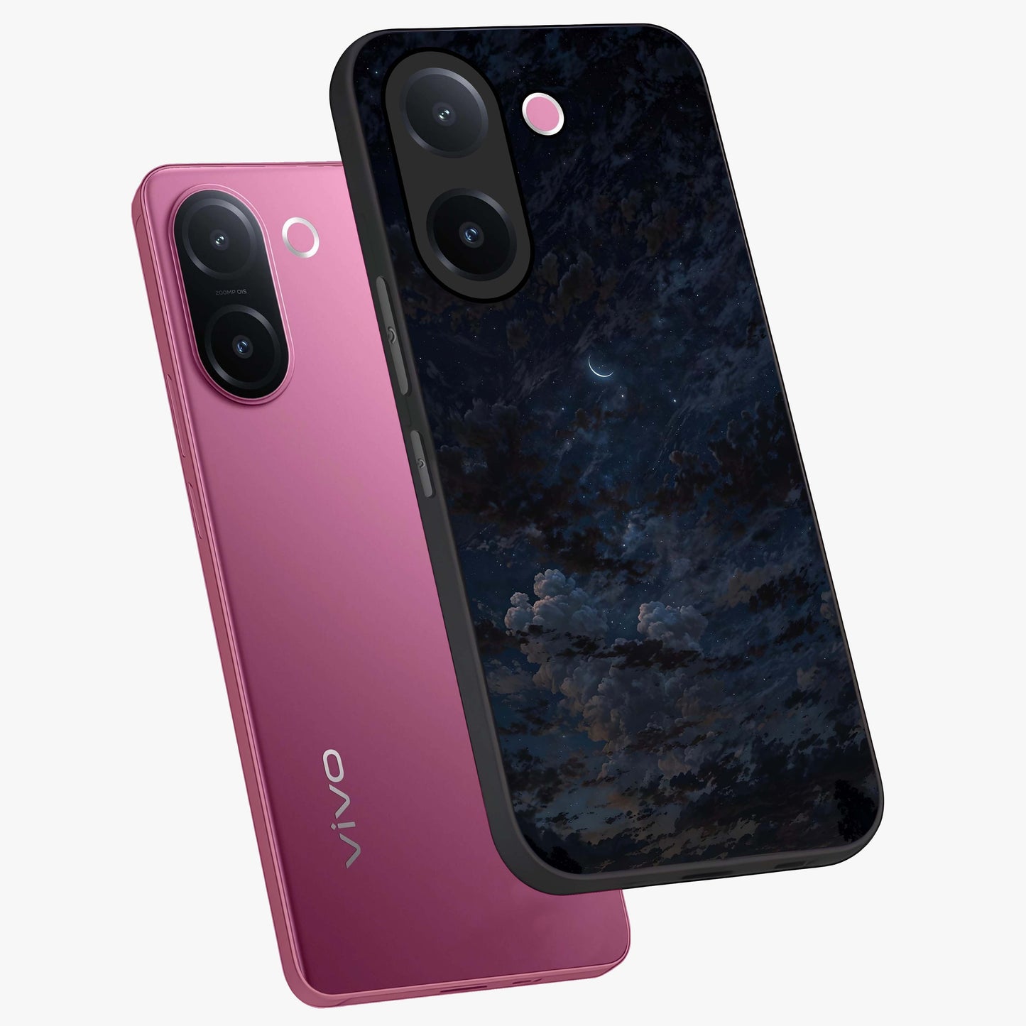 Lunar Veil Silence Glass Case displayed in angled mockup highlighting soft lunar design with peaceful celestial aesthetic.