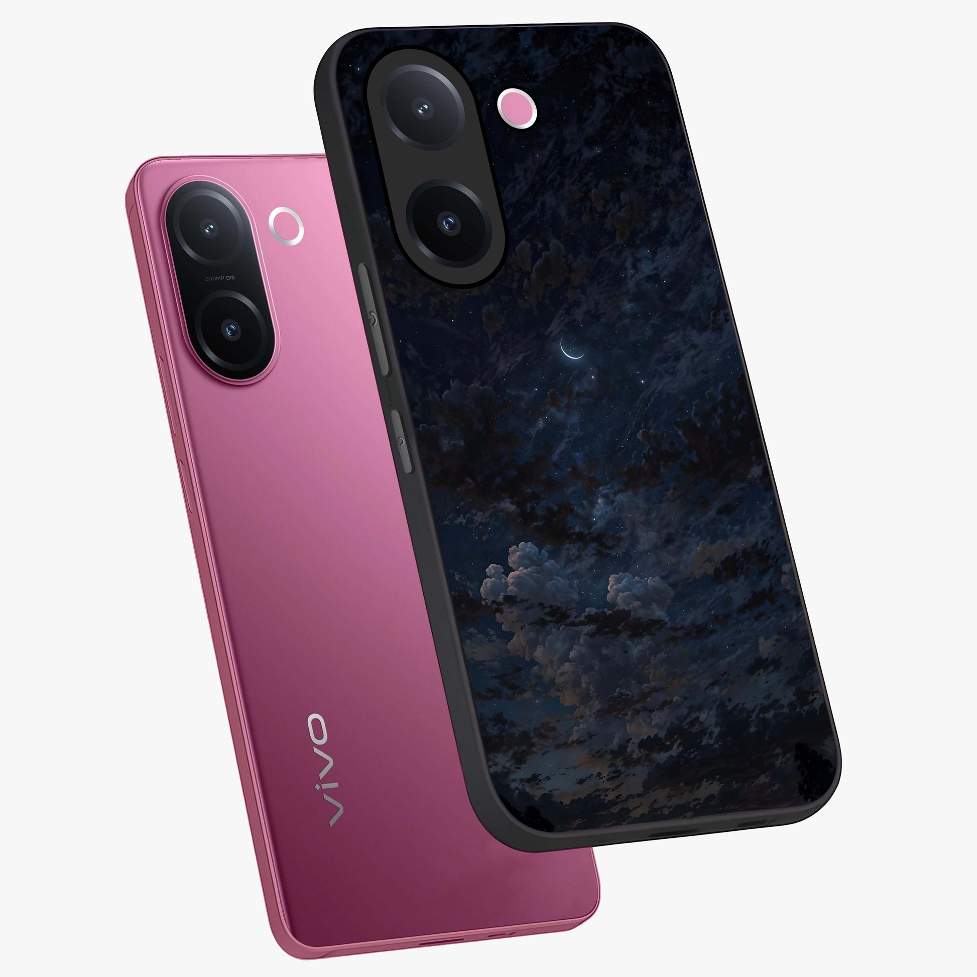 Lunar Veil Silence Glass Case displayed in angled mockup highlighting soft lunar design with peaceful celestial aesthetic.