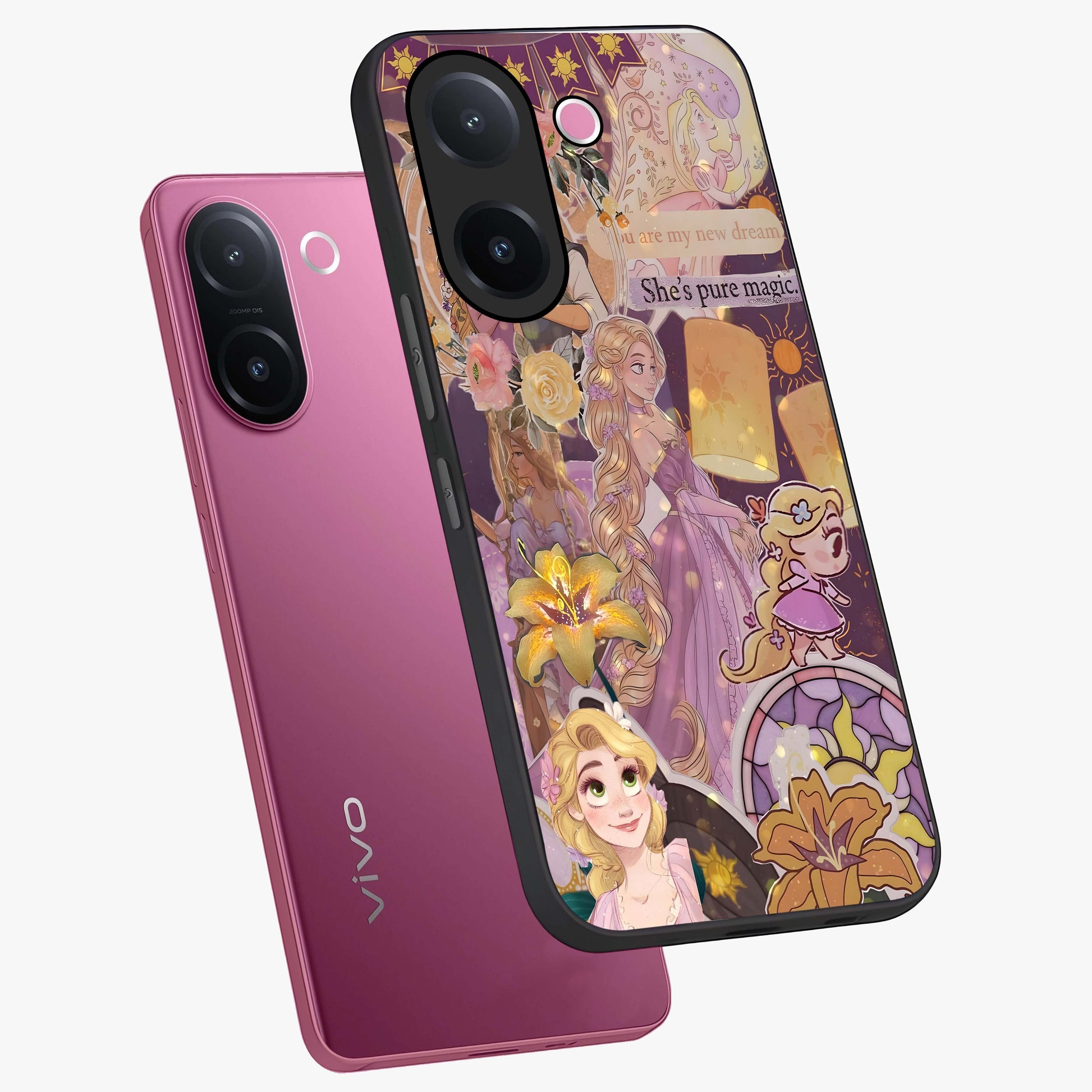 Magical Tangled Dream Glass Case displayed in angled mockup highlighting whimsical fantasy design with magical aesthetic.