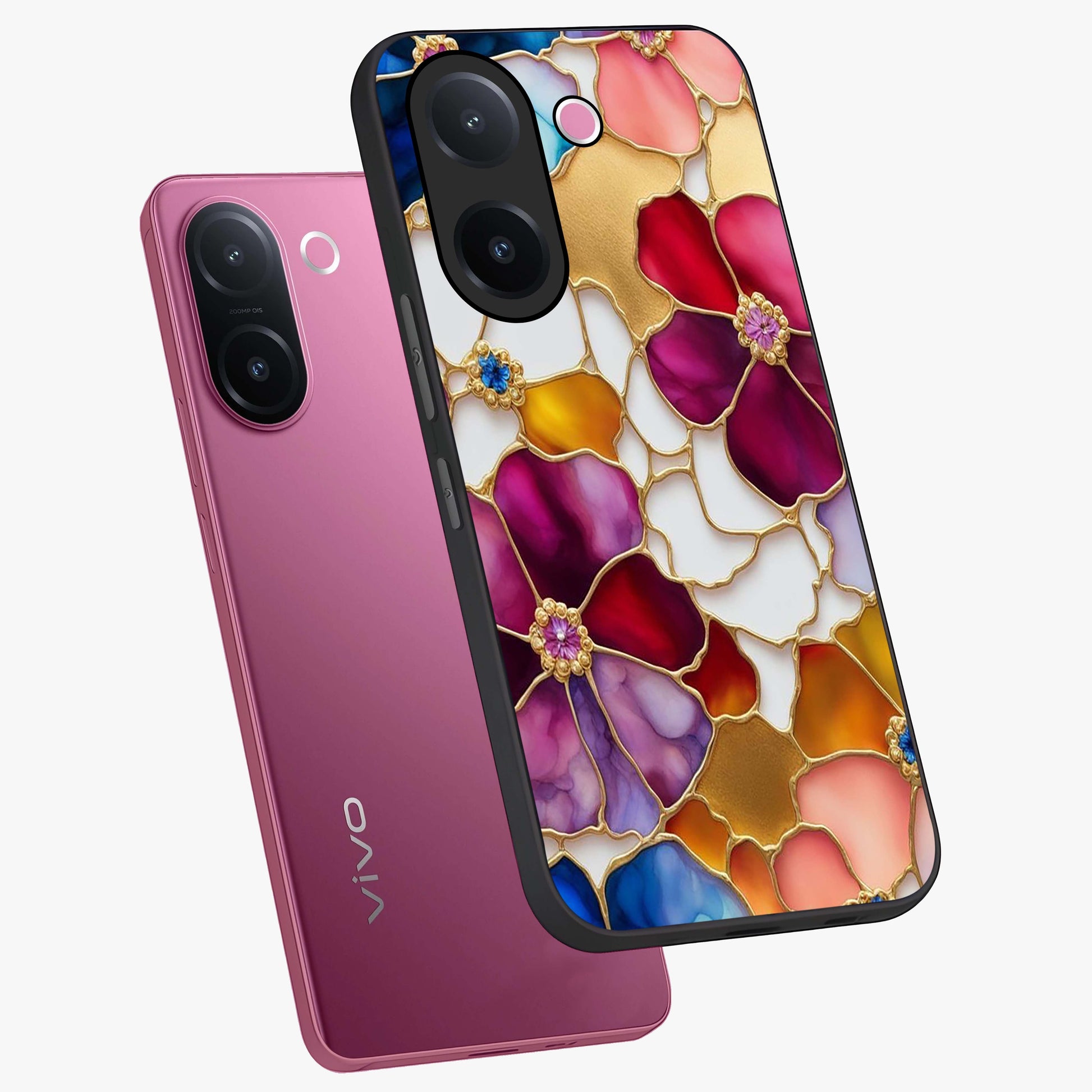 Marble Flower Pattern Glass Case displayed in angled mockup highlighting elegant marble floral design with modern aesthetic.