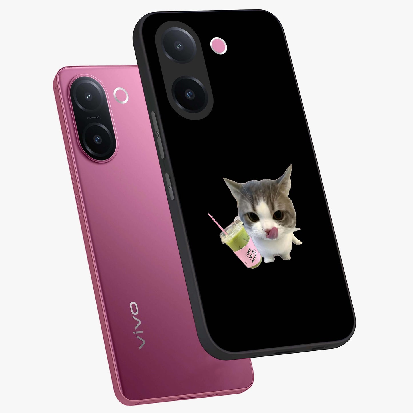 Matcha Cat Style Glass Case displayed in angled mockup highlighting playful feline design with pastel matcha aesthetic.