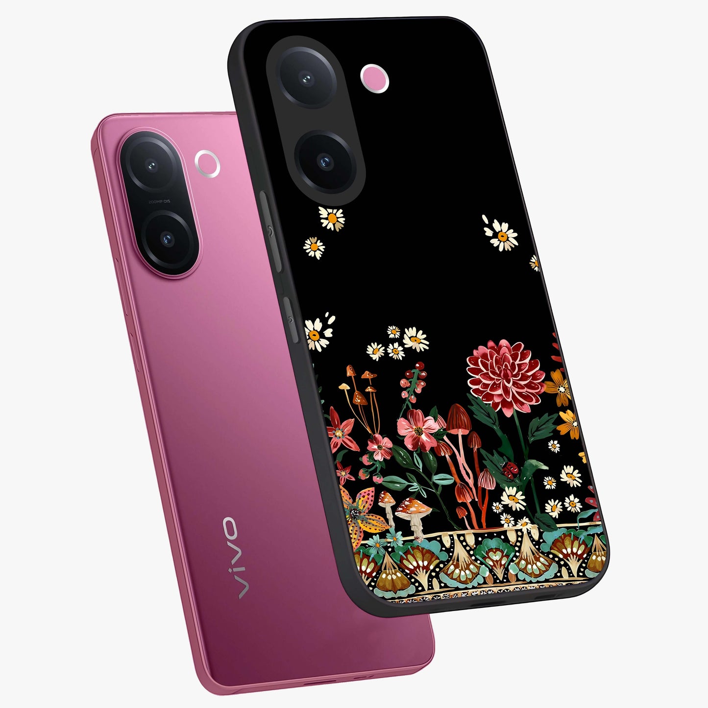 Midnight Bloom Pattern Glass Case displayed in angled mockup highlighting elegant flower design with midnight aesthetic style.