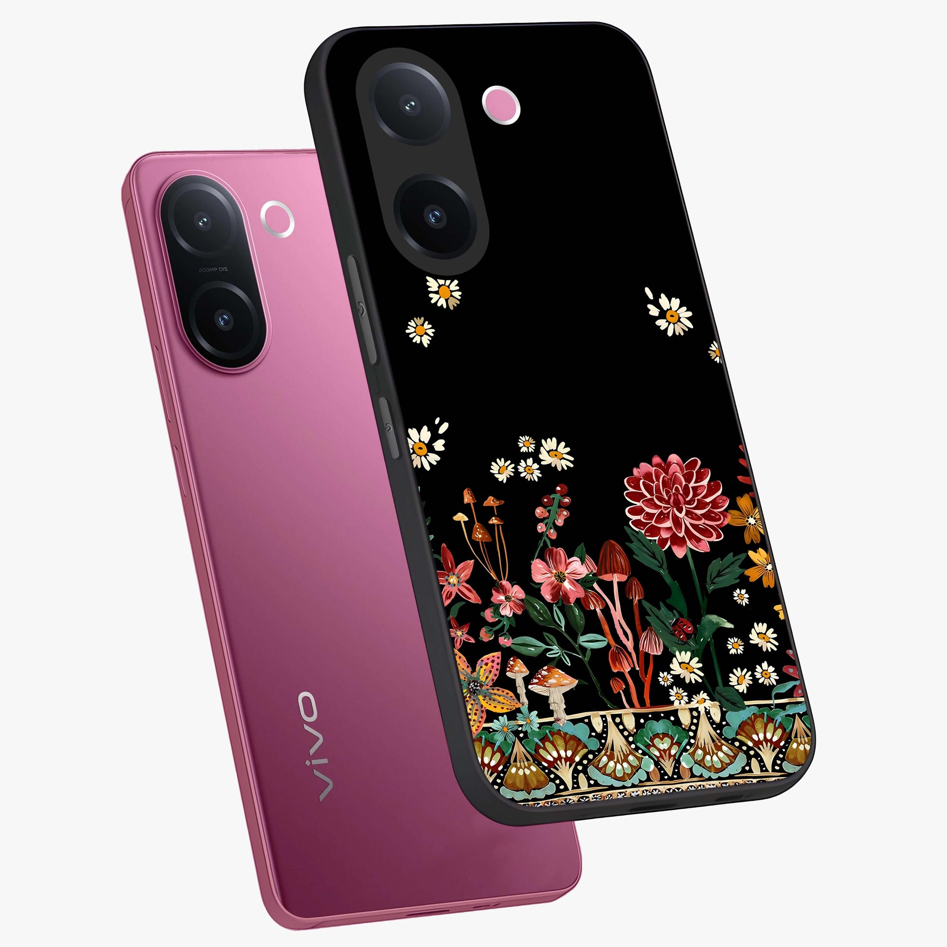 Midnight Bloom Pattern Glass Case displayed in angled mockup highlighting elegant flower design with midnight aesthetic style.