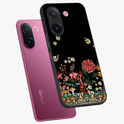 Midnight Bloom Pattern Glass Case displayed in angled mockup highlighting elegant flower design with midnight aesthetic style.