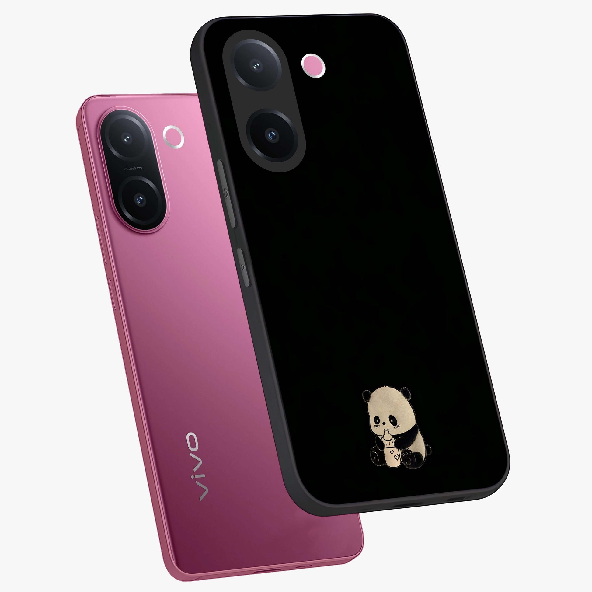 Midnight Panda Love Glass Case displayed in angled mockup highlighting adorable panda illustration with midnight aesthetic.