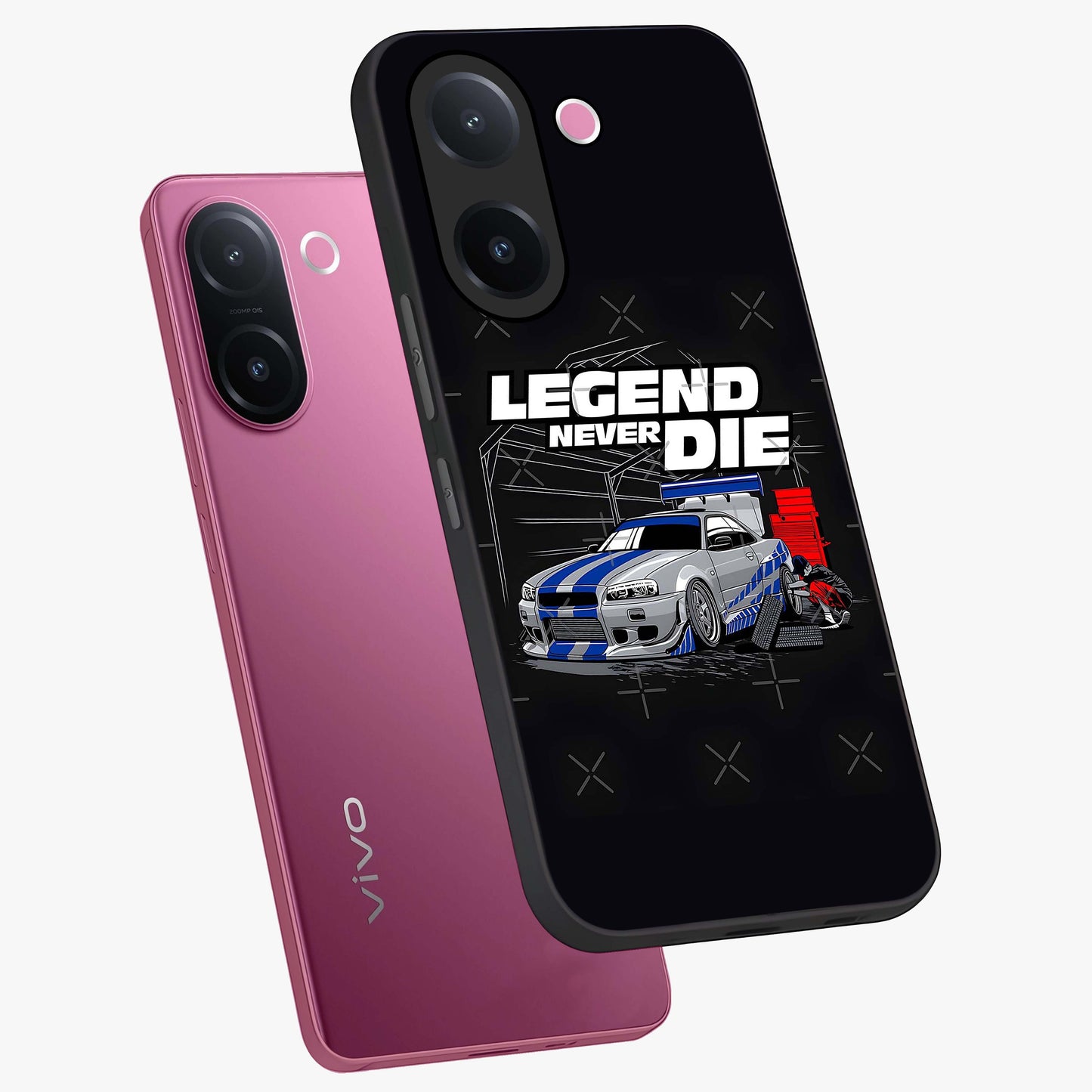 Midnight Racing Legacy Glass Case displayed in angled mockup highlighting dynamic automotive design with bold midnight aesthetic.