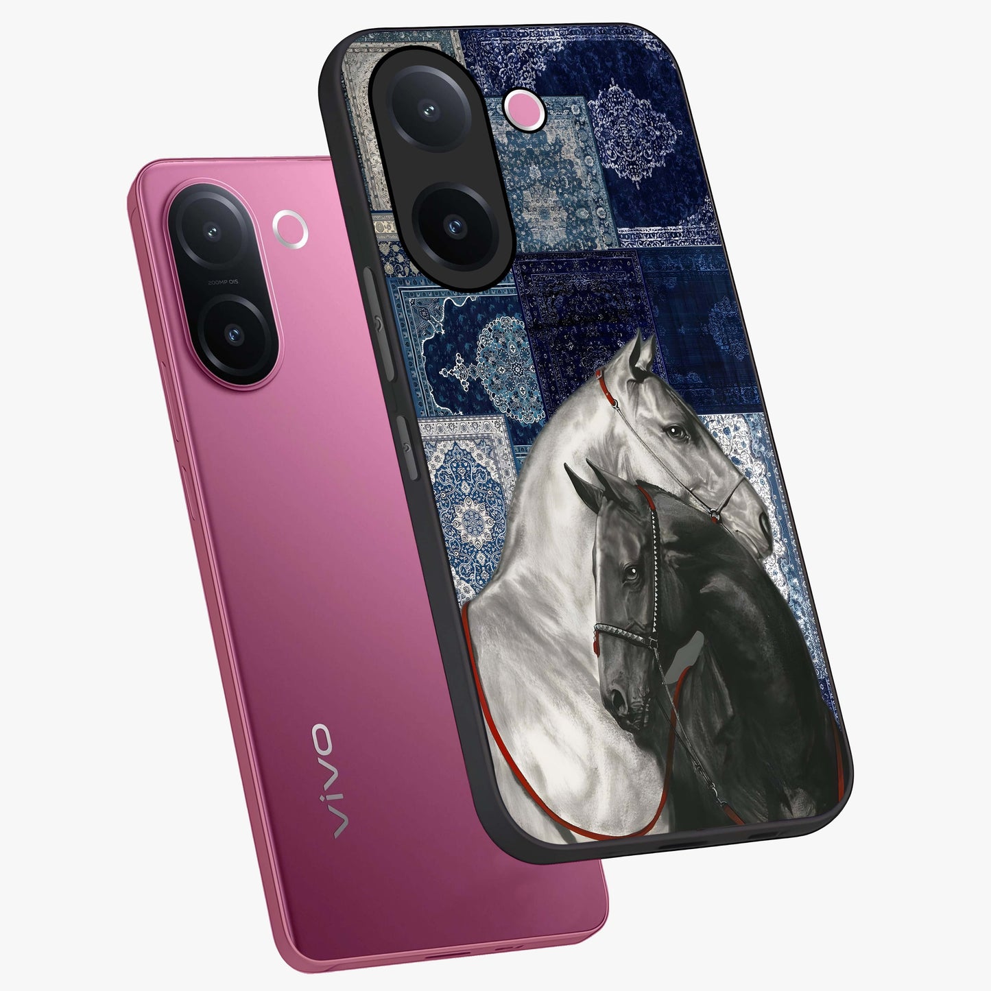 Midnight Stallion Blues Glass Case displayed in angled mockup highlighting powerful stallion illustration with deep midnight tones.