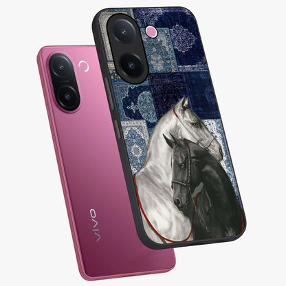 Midnight Stallion Blues Glass Case displayed in angled mockup highlighting powerful stallion illustration with deep midnight tones.
