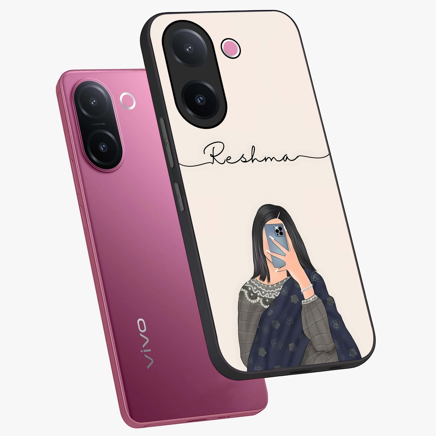 Mirror Mood Muse With Custom Name Glass Case displayed in angled mockup highlighting aesthetic mirror inspired design with custom name feature.