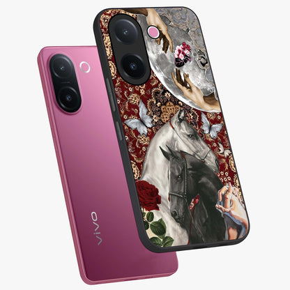 Moonlit Royal Stallion Glass Case displayed in angled mockup highlighting powerful stallion illustration with royal night aesthetic.