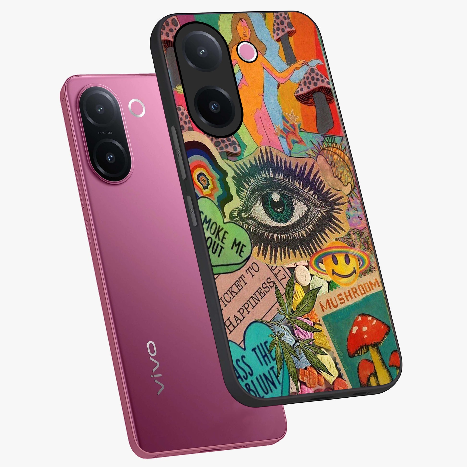 Mystic Eye Wonderland Glass Case displayed in angled mockup highlighting magical eye illustration with dreamy aesthetic.