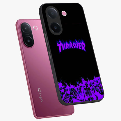 Neon Flame Riot Glass Case displayed in angled mockup highlighting glowing flame design with vibrant neon aesthetic.