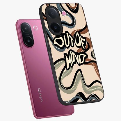 Out Of Mind Glass Case displayed in angled mockup highlighting bold statement design with modern artistic aesthetic.