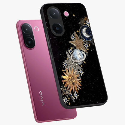 Pearls Universe Object Glass Case displayed in angled mockup highlighting celestial pearl design with dreamy aesthetic.