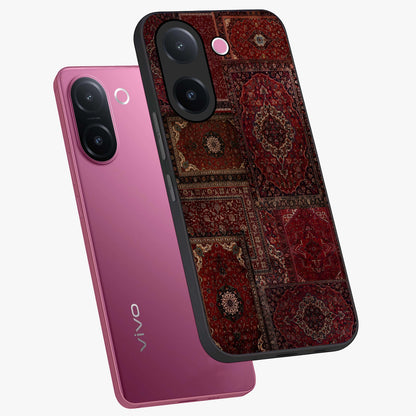 Persian Velvet Tale Glass Case displayed in angled mockup highlighting ornate textile inspired design with royal aesthetic.