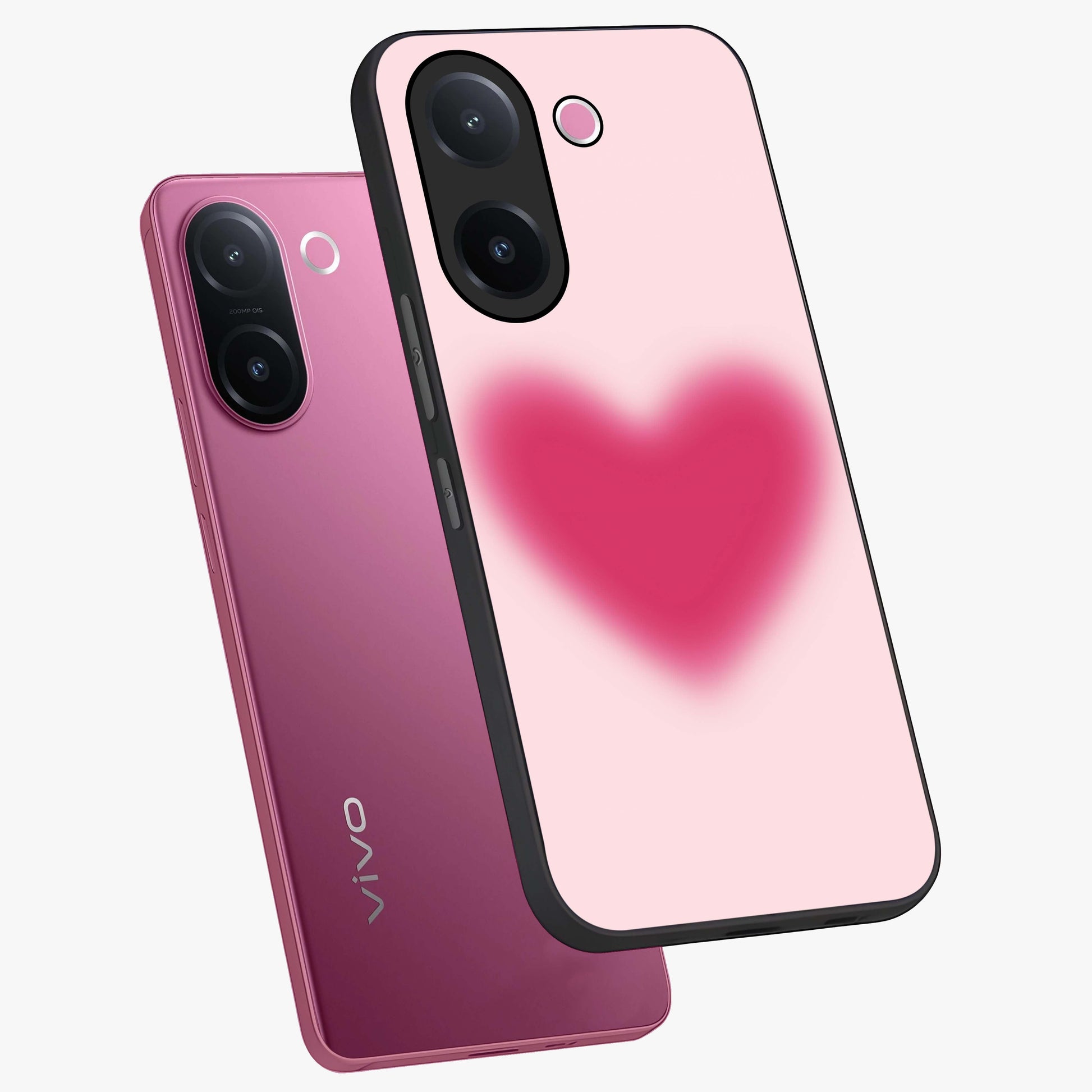 Pink Aura Heart Glass Case displayed in angled mockup highlighting vibrant pink heart design with dreamy aura aesthetic.