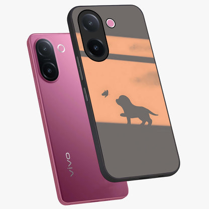 Puppy Shadow Art Glass Case displayed in angled mockup highlighting playful dog illustration with artistic shadow aesthetic.