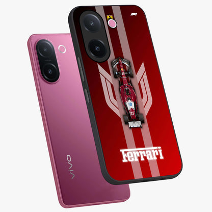 Red Ferrari F1 Vertical Glass Case displayed in angled mockup highlighting high speed racing design with bold automotive aesthetic.