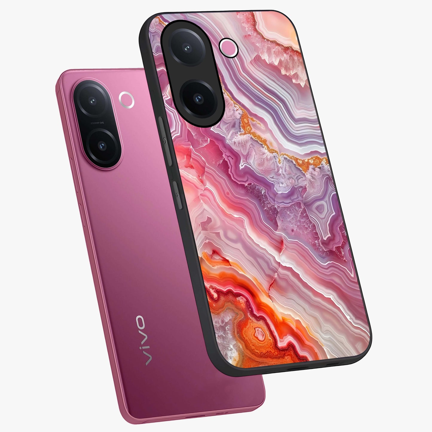 Rose Quartz Marble Glass Case displayed in angled mockup highlighting elegant marble pattern with soft aesthetic style.
