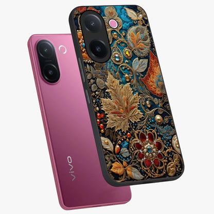 Royal Jewel Garden Glass Case displayed in angled mockup highlighting vibrant jewel inspired floral design with elegant aesthetic.