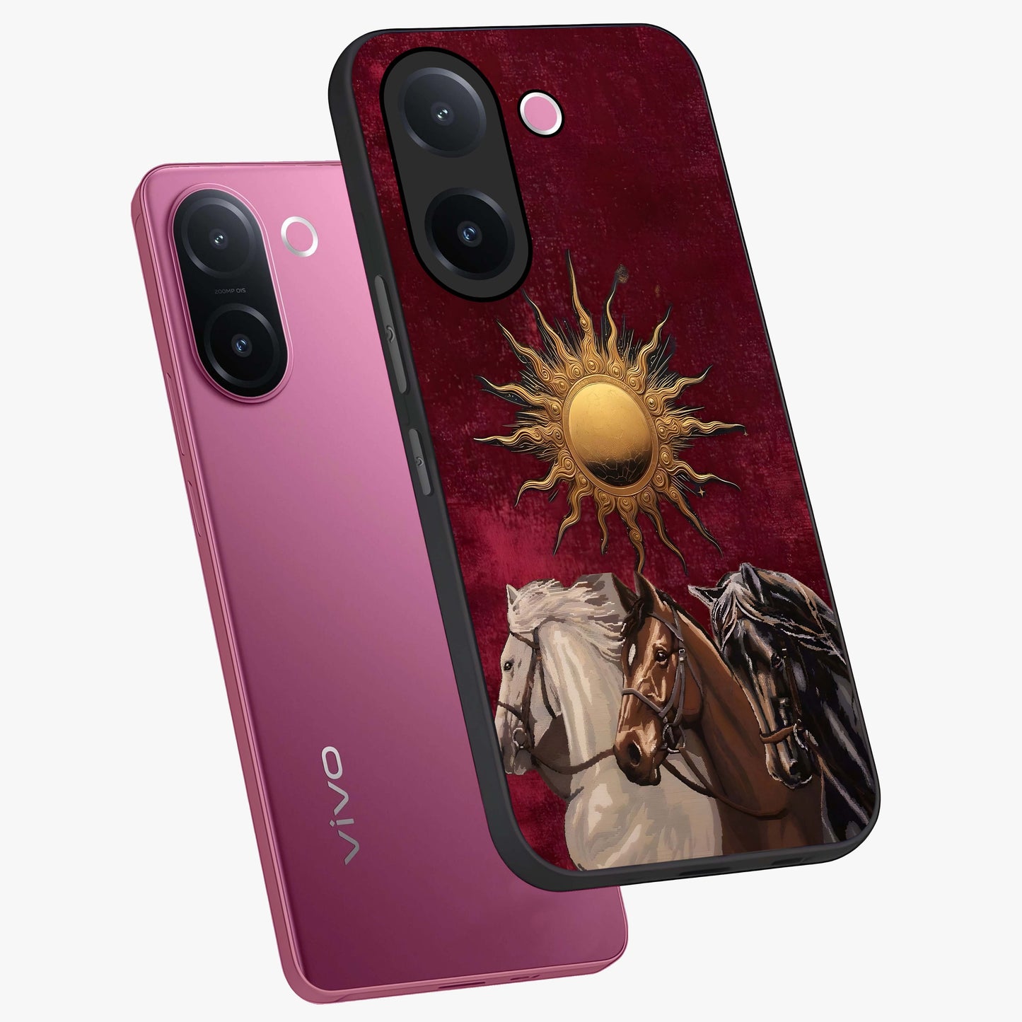 Solar Riders Glass Case displayed in angled mockup highlighting powerful rider illustration with radiant solar aesthetic.