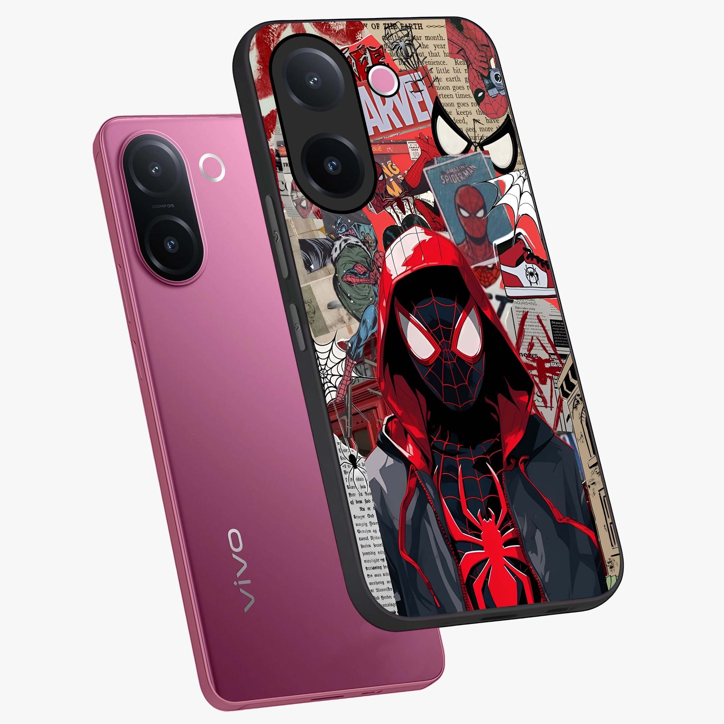 Spider Collage Street Glass Case displayed in angled mockup highlighting dynamic street style collage design with comic aesthetic.