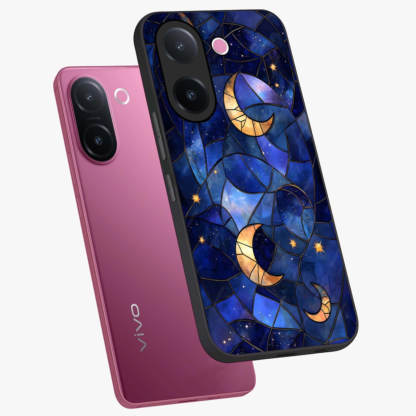 Starlit Sky Tapestry Glass Case displayed in angled mockup highlighting celestial night pattern with artistic aesthetic style.