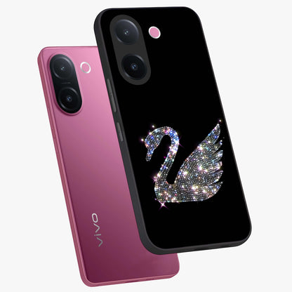 Starlit Swan Grace Glass Case displayed in angled mockup highlighting elegant swan illustration with dreamy celestial aesthetic.