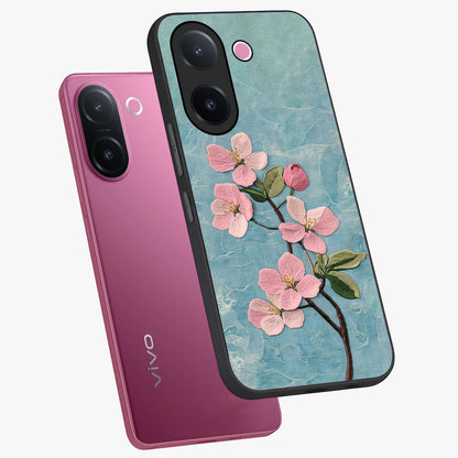 Threaded Blossom Breeze Glass Case displayed in angled mockup highlighting elegant floral design with soft aesthetic style.