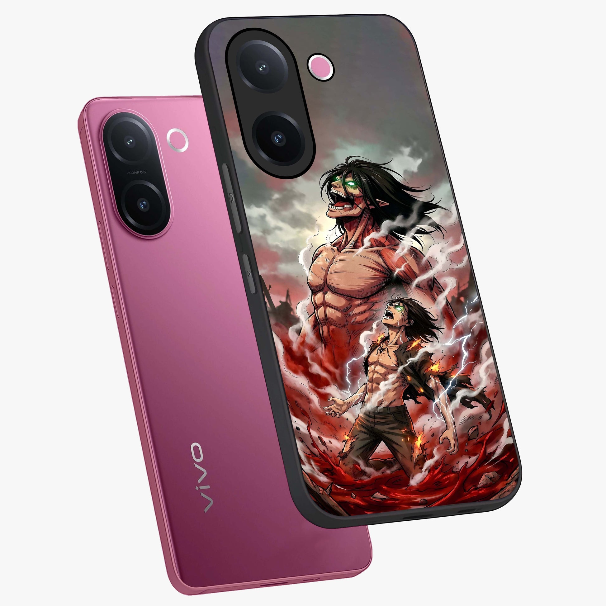 Titan Awakening Fury Glass Case displayed in angled mockup highlighting dramatic giant warrior design with bold anime aesthetic.