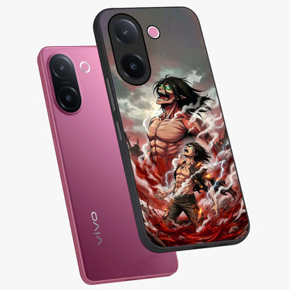 Titan Awakening Fury Glass Case displayed in angled mockup highlighting dramatic giant warrior design with bold anime aesthetic.