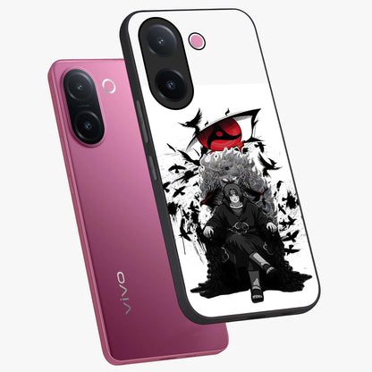 Uchiha Shadow Throne Glass Case displayed in angled mockup highlighting glowing aquatic design with celestial aesthetic.