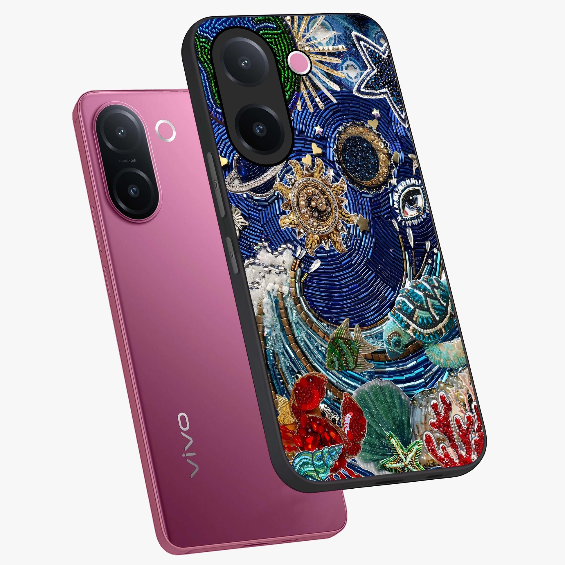 Universe Underwater Spark Glass Case displayed in angled mockup highlighting glowing aquatic design with celestial aesthetic.