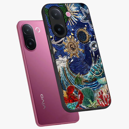 Universe Underwater Spark Glass Case displayed in angled mockup highlighting glowing aquatic design with celestial aesthetic.