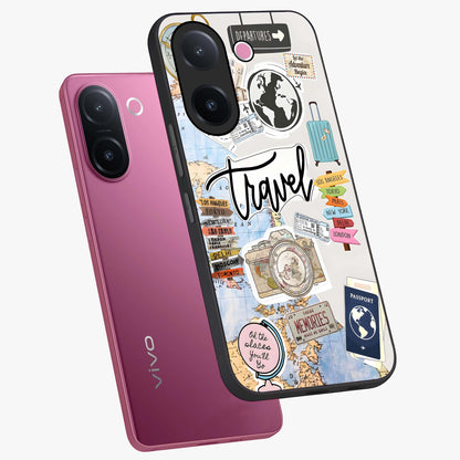 Wanderlust Journal Glass Case displayed in angled mockup highlighting adventure themed design with aesthetic travel vibe.