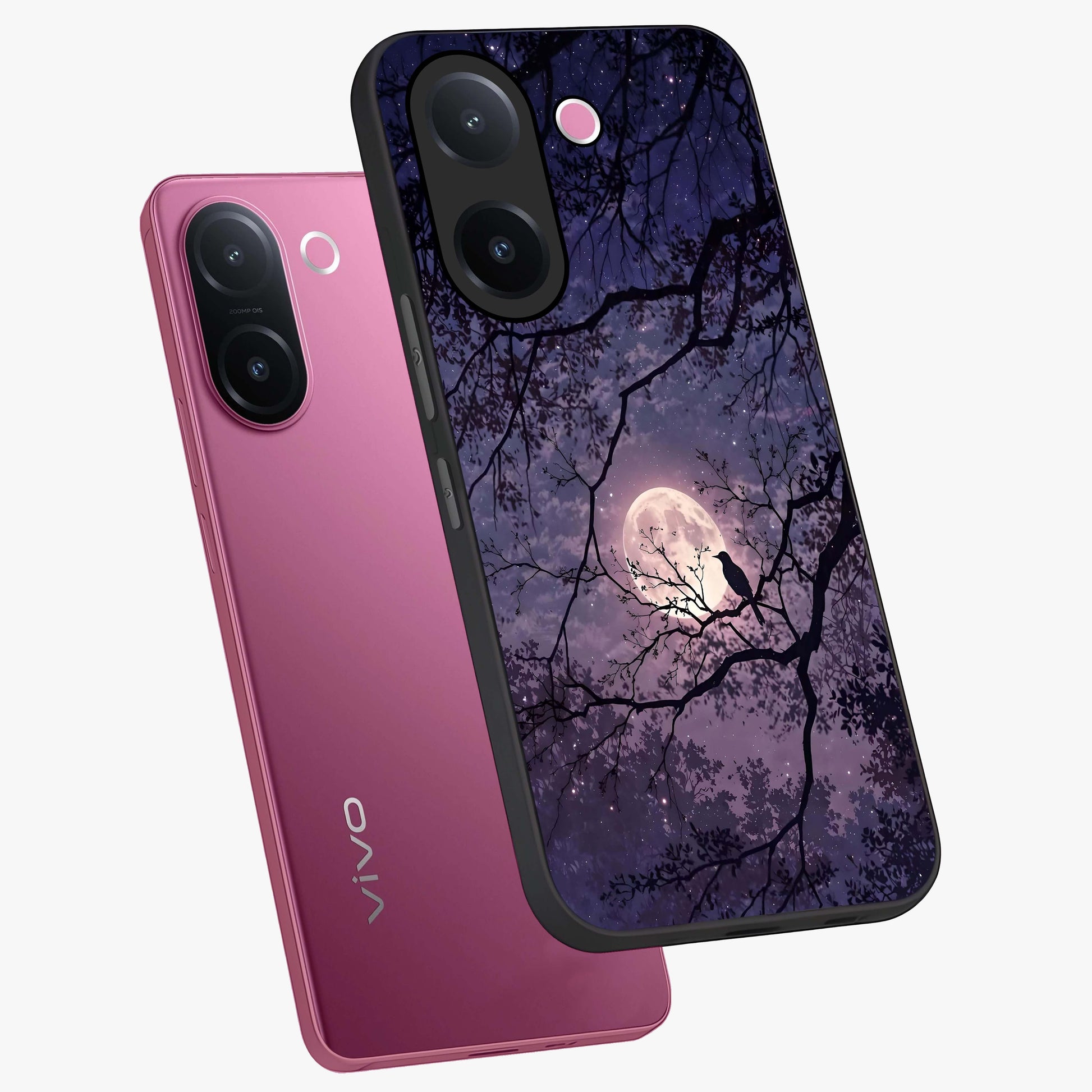Whispering Moon Silence Glass Case displayed in angled mockup highlighting calm lunar design with dreamy night aesthetic.