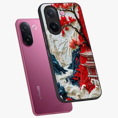 Whispers Of Sakura Waves Glass Case displayed in angled mockup highlighting flowing sakura design with soft floral aesthetic.