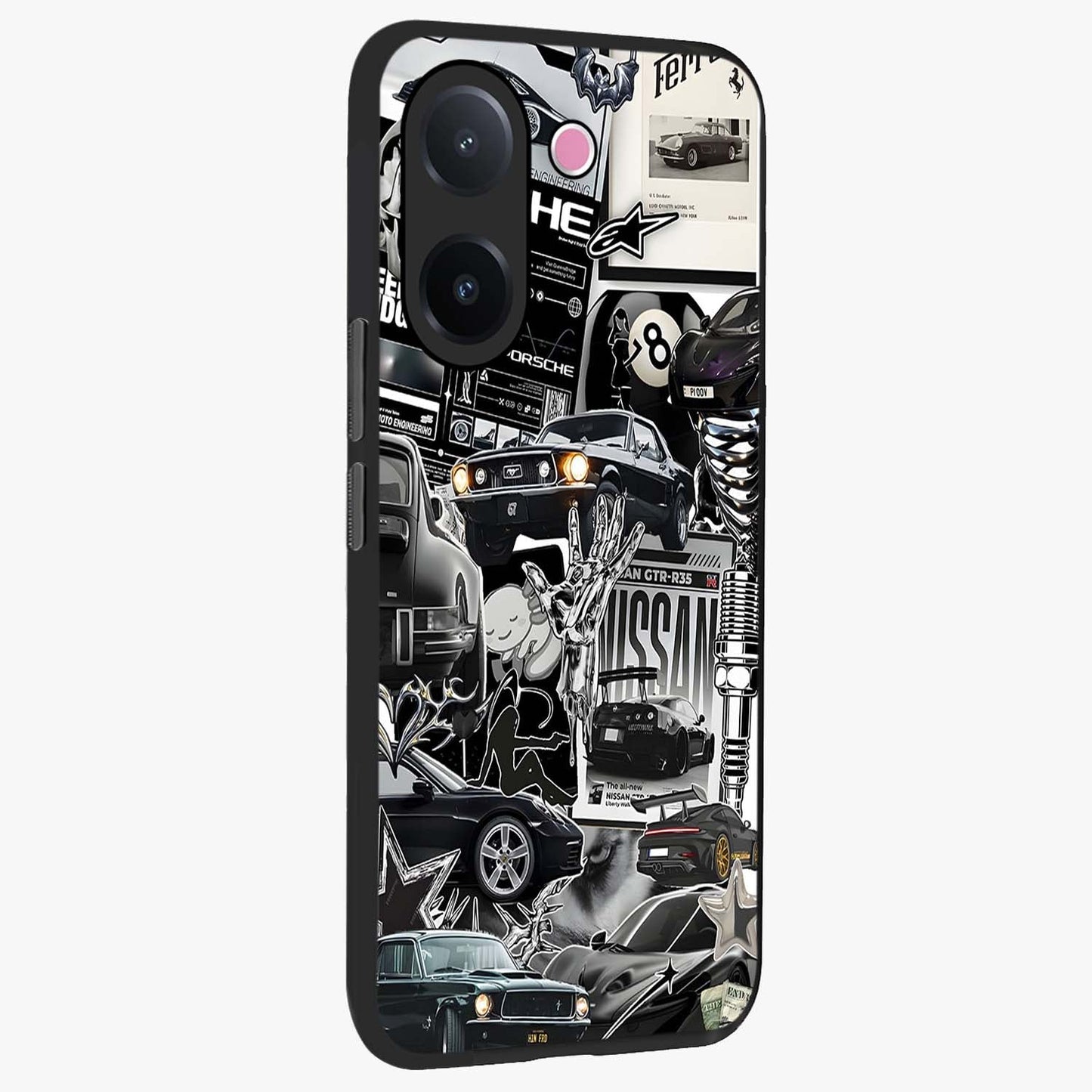 Aesthetic Dark Love Glass Case upright view showcasing dramatic romantic artwork with modern aesthetic style.