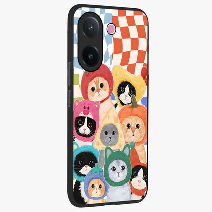 Cats in Fruits Glass Case upright view showcasing charming cat artwork with fun fruity theme.